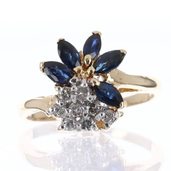0.53tcw 14K Sapphire & Diamond Marquise Ring - Picture 1 of 7